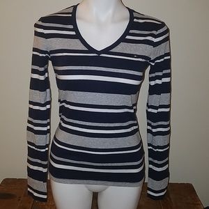 Tommy Hilfiger Striped Long Sleeve V-neck Sweater